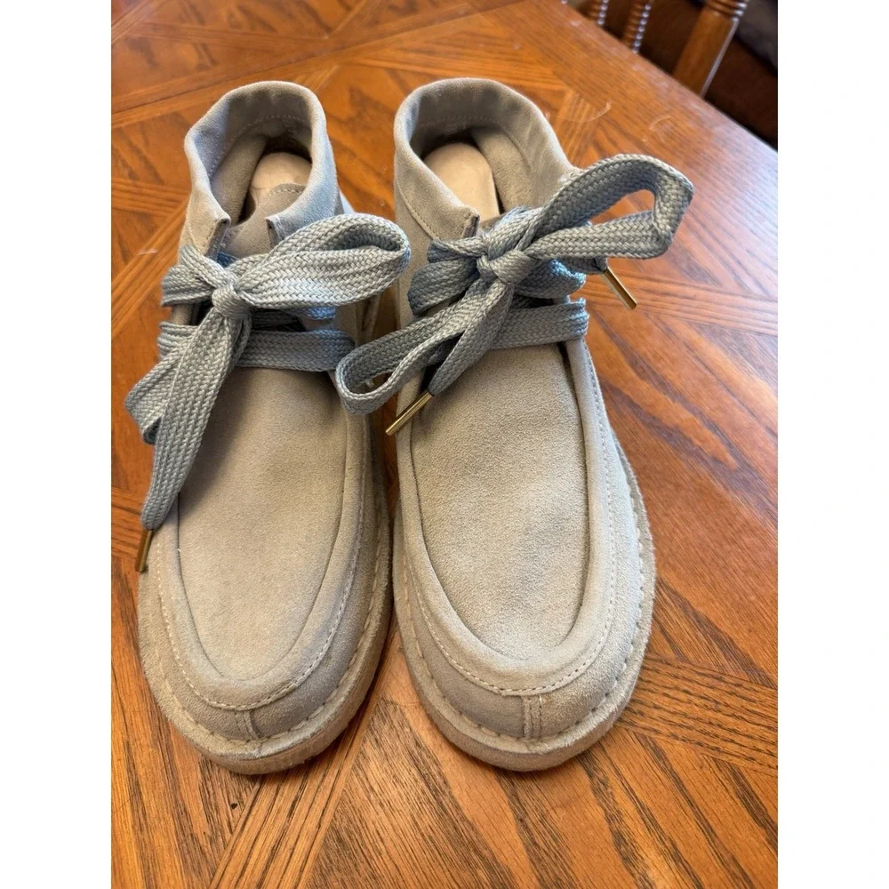 Free People Ashton Ankle Soft Suede Lace Booties Shoes Dusty Baby Blue EU 38